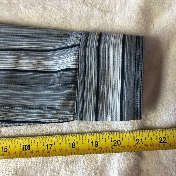 AGE of Wisdom Grey & Blue Striped Pearl Snap Button Down Shirt Size Small - Picture 6 of 8